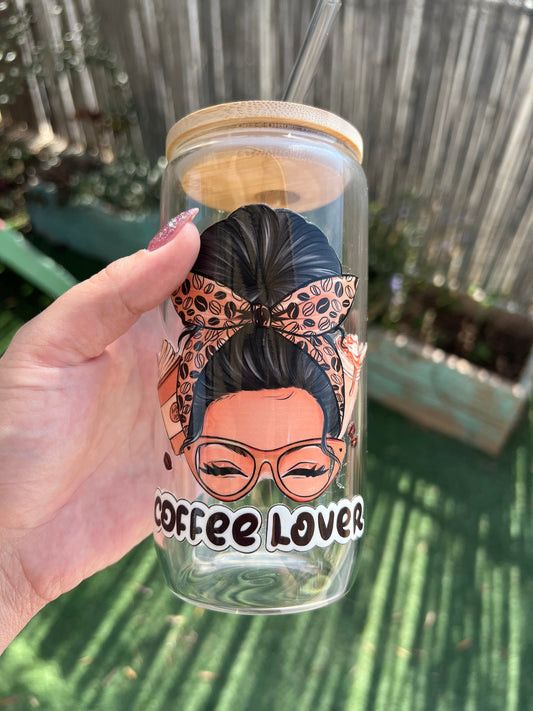 כוס זכוכית (עם קש זכוכית)⁩⁩ - coffe lover#